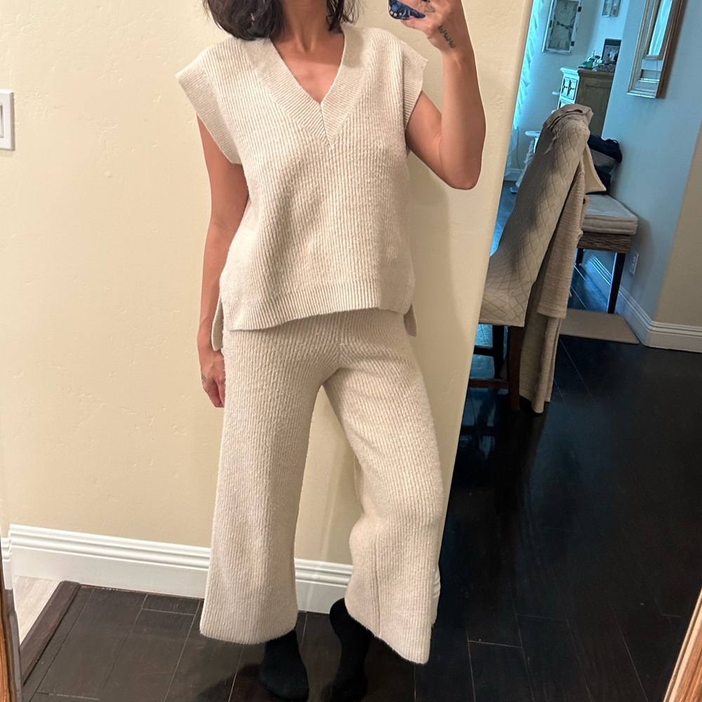 Cozy Knit Wide-Leg Pants - Cream